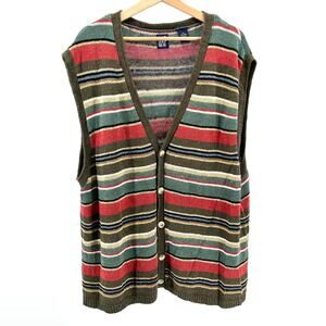 Vintage 90s GAP Multicolor Striped Silk Cotton Oversized Sweater Vest